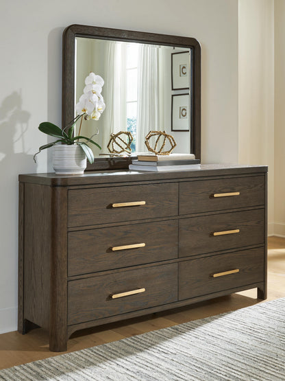 Haines Furniture Outlet - Ashley Furniture - Radkin Bedroom - Dresser and Mirror / Burnished Brown - PCB843B1