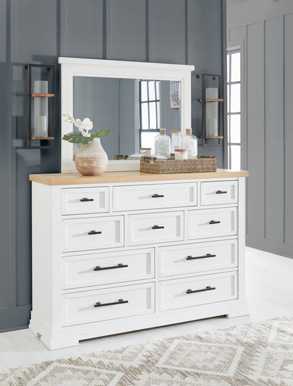 Haines Furniture Outlet - Ashley Furniture - Ashbryn Bedroom - Dresser and Mirror / White/Natural - B844B1