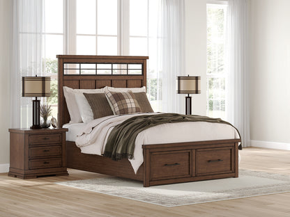 Haines Furniture Outlet - Ashley Furniture - Taffenbrook Bedroom - Queen Panel Storage Bed / Medium Brown - B849B2