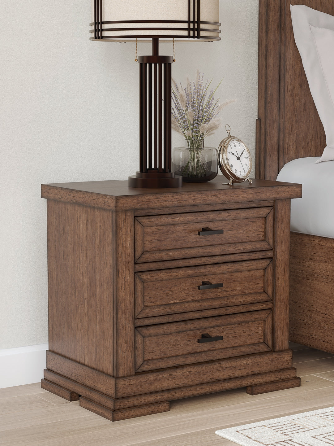 Haines Furniture Outlet - Ashley Furniture - Taffenbrook Bedroom - Three Drawer Night Stand / Medium Brown - B849-93
