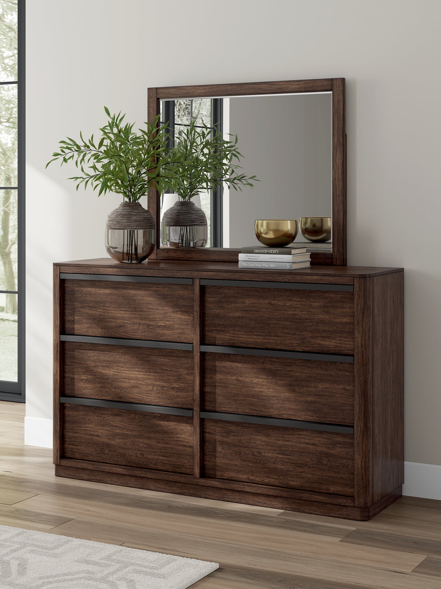 Haines Furniture Outlet - Ashley Furniture - Dilenno Bedroom - Dresser and Mirror / Dark Brown - PCB857B1
