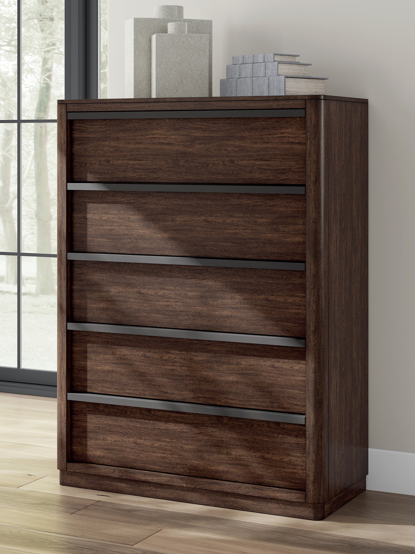 Haines Furniture Outlet - Ashley Furniture - Dilenno Bedroom - Five Drawer Chest / Dark Brown - PCB857-46