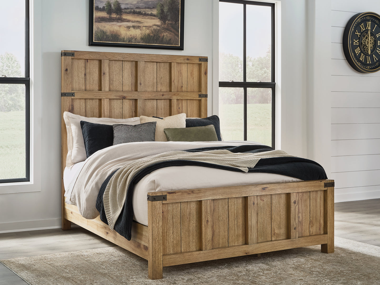 Haines Furniture Outlet - Ashley Furniture - Ridgester Bedroom - Queen Panel Bed / Light Brown - B858B2
