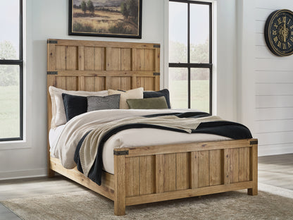 Haines Furniture Outlet - Ashley Furniture - Ridgester Bedroom - Queen Panel Bed / Light Brown - B858B2