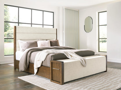 Haines Furniture Outlet - Ashley Furniture - Marxmore Bedroom - Queen Upholstered Storage Bed / Brown - B863B2