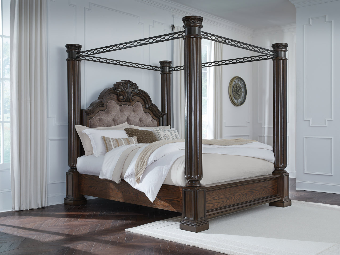 Haines Furniture Outlet - Ashley Furniture - Maylee Bedroom - Queen Canopy Bed / Dark Brown - B947B8