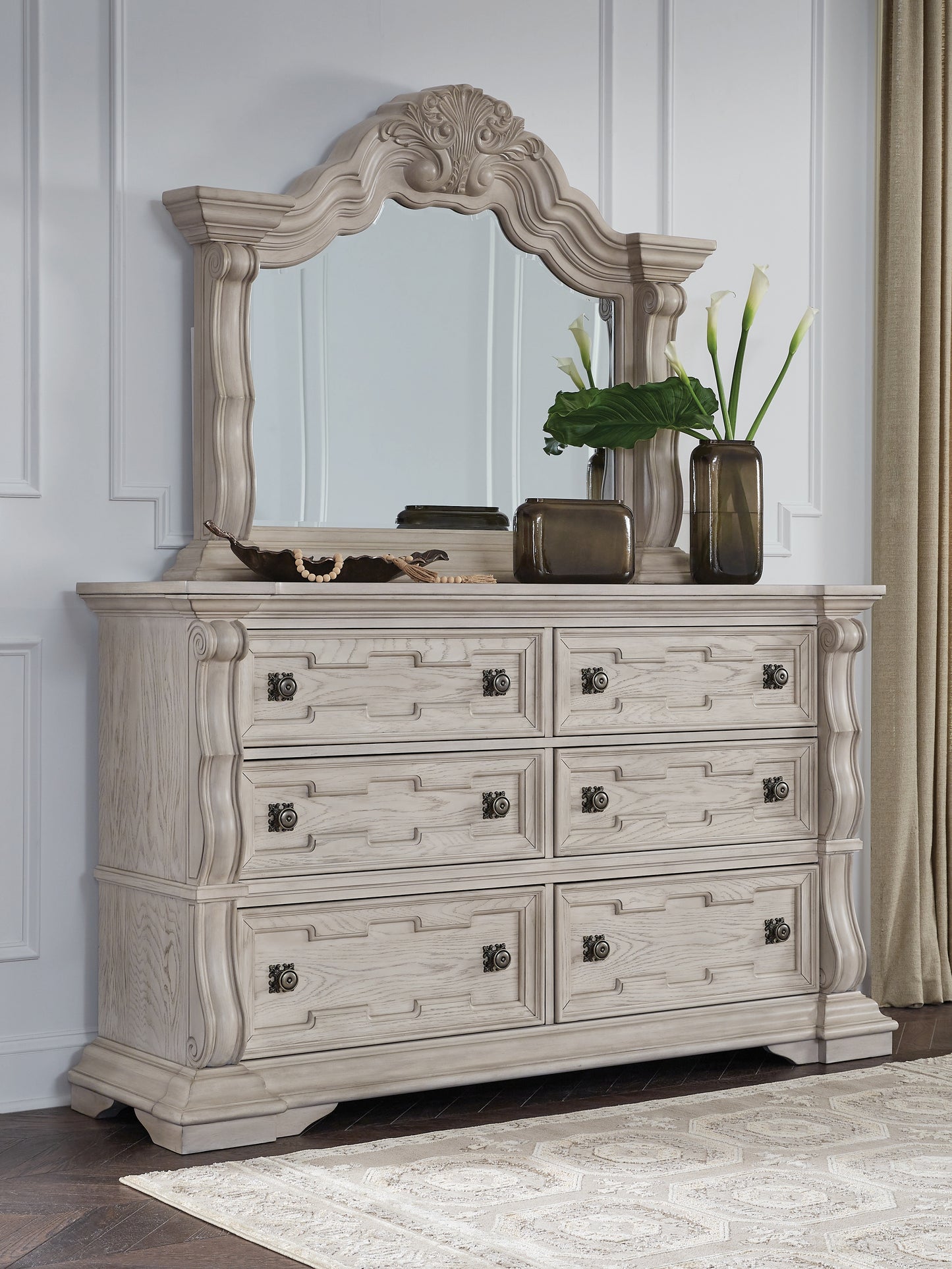 Haines Furniture Outlet - Ashley Furniture - Bruchandi Bedroom - Dresser and Mirror / Antique White - PCB948B1