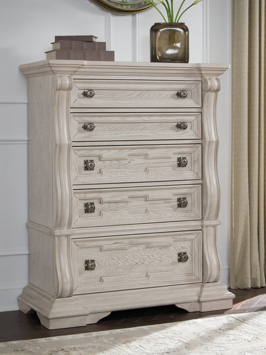 Haines Furniture Outlet - Ashley Furniture - Bruchandi Bedroom - California King Upholstered Panel Bed / Antique White - PCB948B5