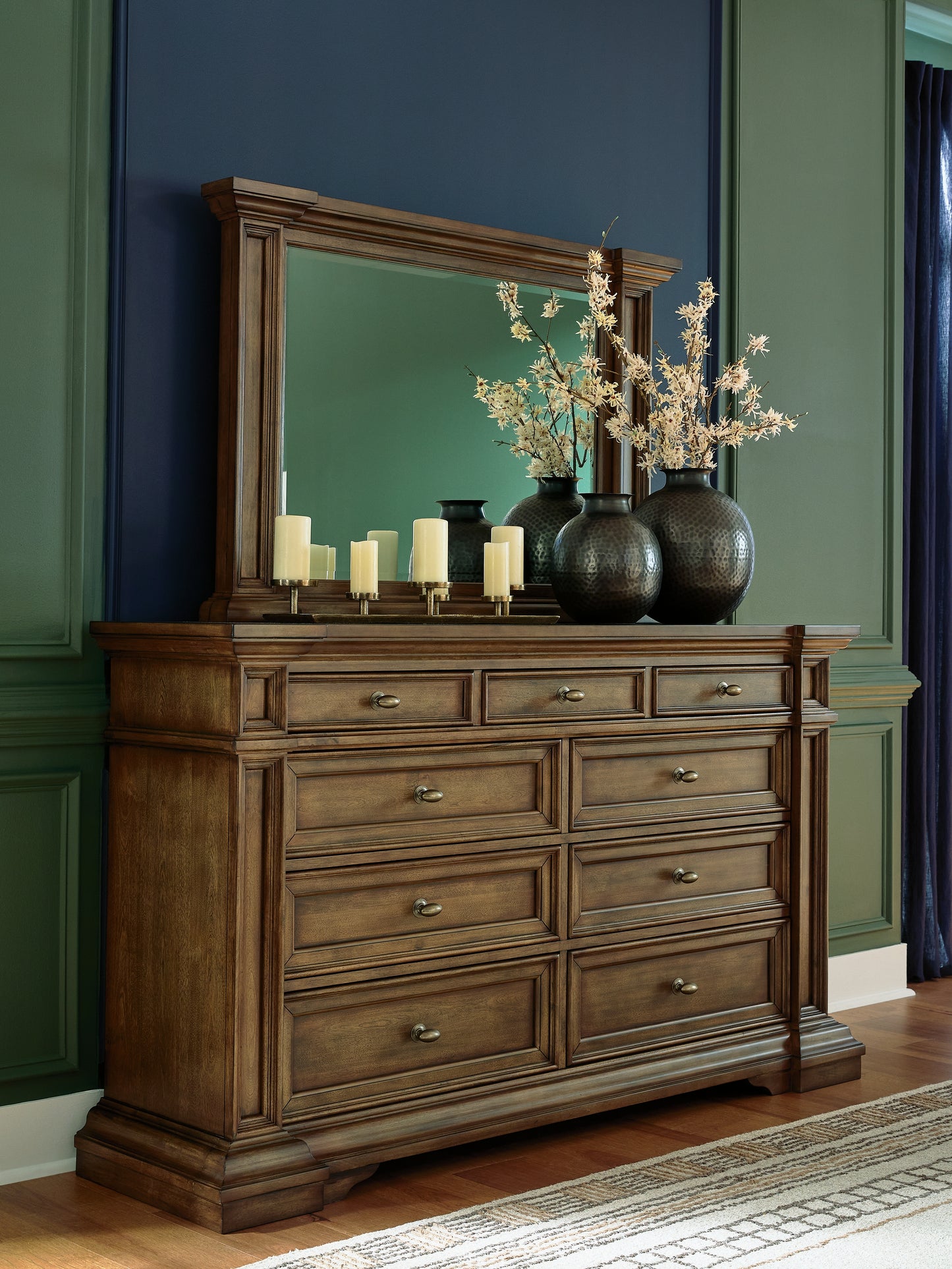 Haines Furniture Outlet - Ashley Furniture - Frantanna Bedroom - Dresser and Mirror / Brown - PCB949B1
