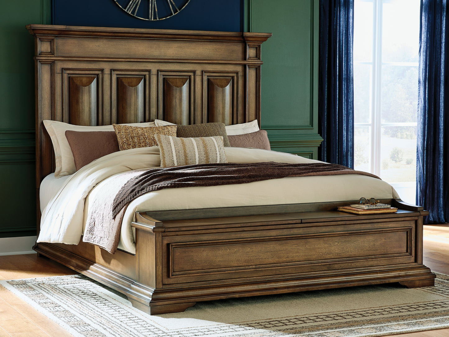 Haines Furniture Outlet - Ashley Furniture - Frantanna Bedroom - King Panel Storage Bed / Brown - PCB949B8