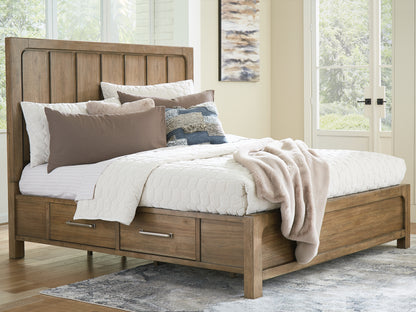 Haines Furniture Outlet - Ashley Furniture - Cabalynn Bedroom - King Panel Bed with Storage / Light Brown - B974B8