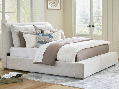 Haines Furniture Outlet - Ashley Furniture - Cabalynn Bedroom - Queen Upholstered Bed / Light Brown - B974B2