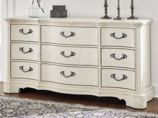 Haines Furniture Outlet - Ashley Furniture - Arlendyne Bedroom - Queen Upholstered Bed / Antique White - B980B2
