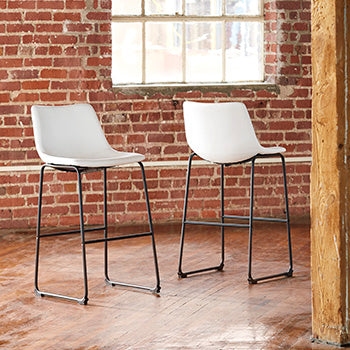 Haines Furniture Outlet - Ashley Furniture - Centiar Dining Room - Pub Height Bar Stool (Set of 2) / White - D372-730X2