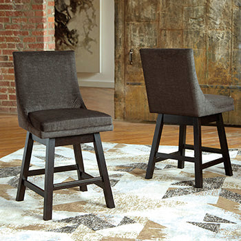 Haines Furniture Outlet - Ashley Furniture - Tallenger Dining Room - Counter Height Bar Stool (Set of 2) / Dark Gray - D380-624X2