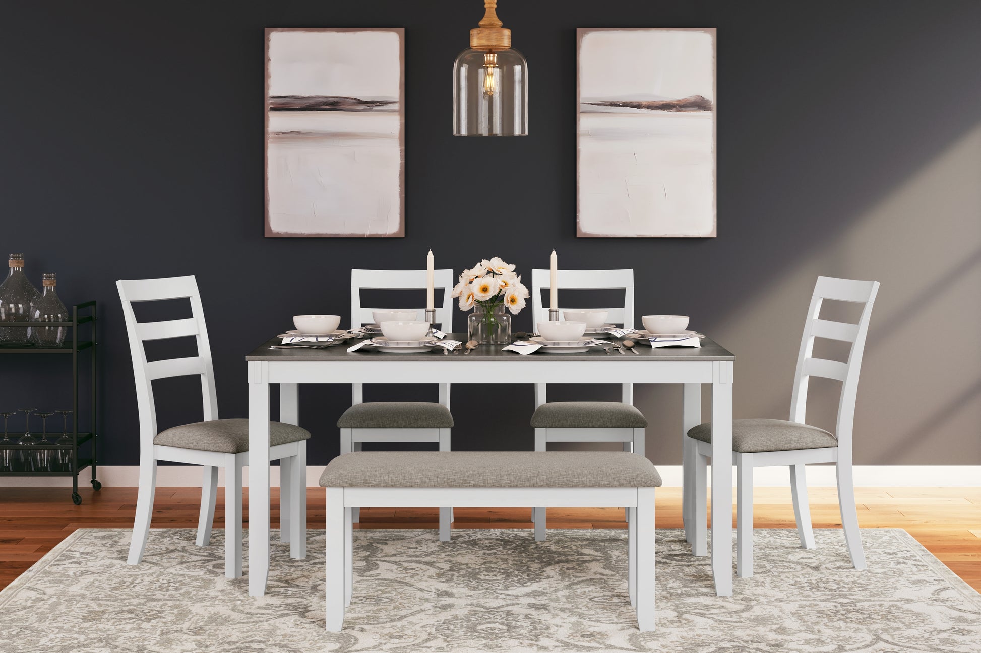 Haines Furniture Outlet - Ashley Furniture - Stonehollow Dining Room - RECT DRM Table Set (6/CN) / White/Gray - D382-325