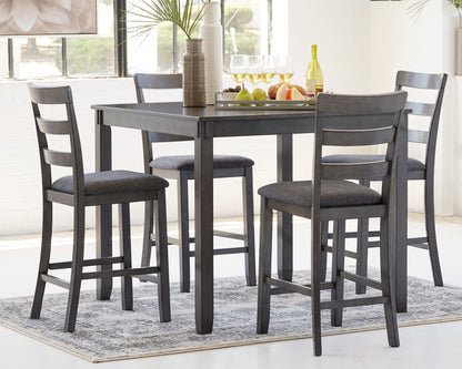 Haines Furniture Outlet - Ashley Furniture - Bridson Dining Room - Square Counter TBL Set (5/CN) / Gray - D383-223