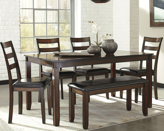 Haines Furniture Outlet - Ashley Furniture - Coviar Dining Room - Dining Room Table Set (6/CN) / Brown - D385-325