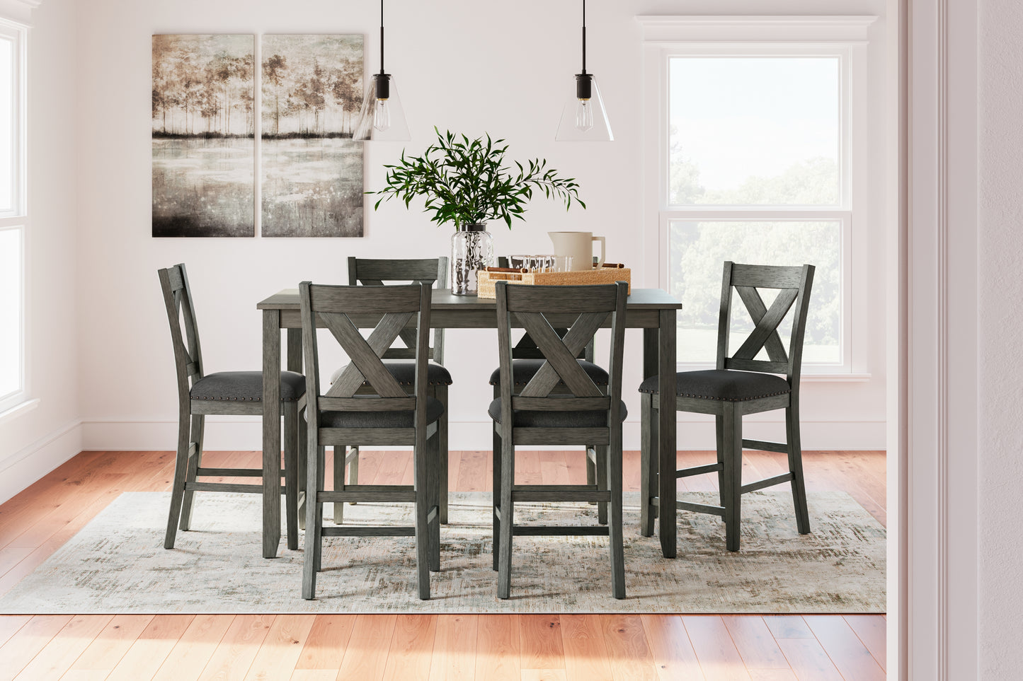 Haines Furniture Outlet - Ashley Furniture - Caitbrook Dining Room - RECT DRM Counter TBL Set(7/CN) / Gray - D388-423