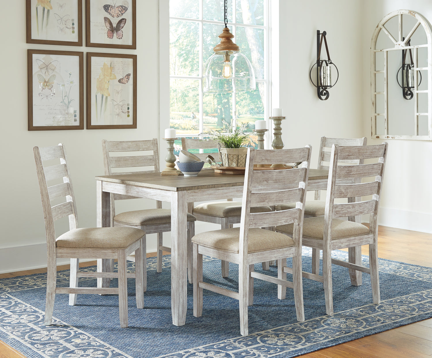 Haines Furniture Outlet - Ashley Furniture - Skempton Dining Room - RECT DRM Counter TBL Set(7/CN) / White/Light Brown - D394-423