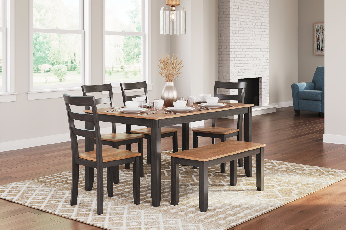 Haines Furniture Outlet - Ashley Furniture - Gesthaven Dining Room - Dining Room Table Set (6/CN) / Natural/Brown - D396-325