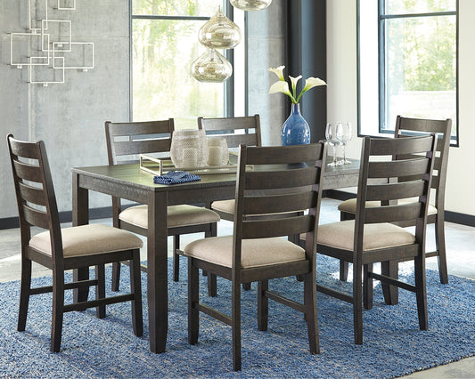 Haines Furniture Outlet - Ashley Furniture - Rokane Dining Room - Dining Room Table Set (7/CN) / Brown - D397-425
