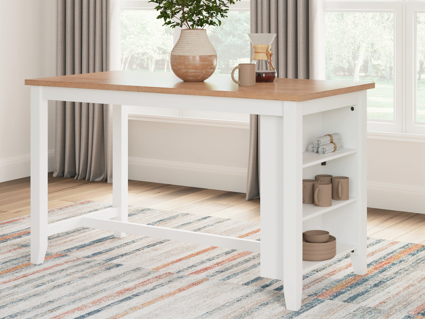 Haines Furniture Outlet - Ashley Furniture - Gesthaven Dining Room - RECT Dining Room Counter Table / Natural/White - D398-13