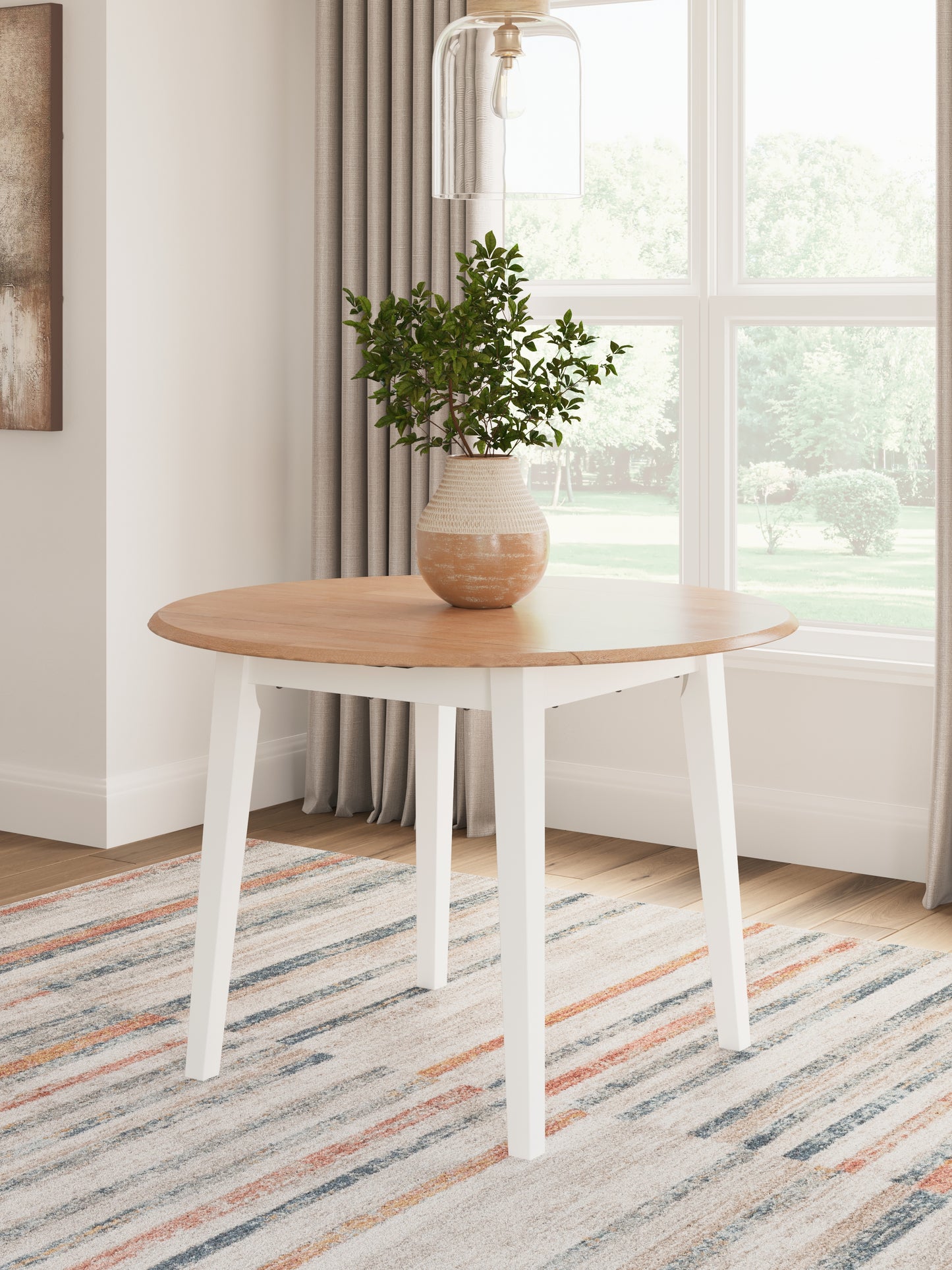 Haines Furniture Outlet - Ashley Furniture - Gesthaven Dining Room - Round DRM Drop Leaf Table / Natural/White - D398-15