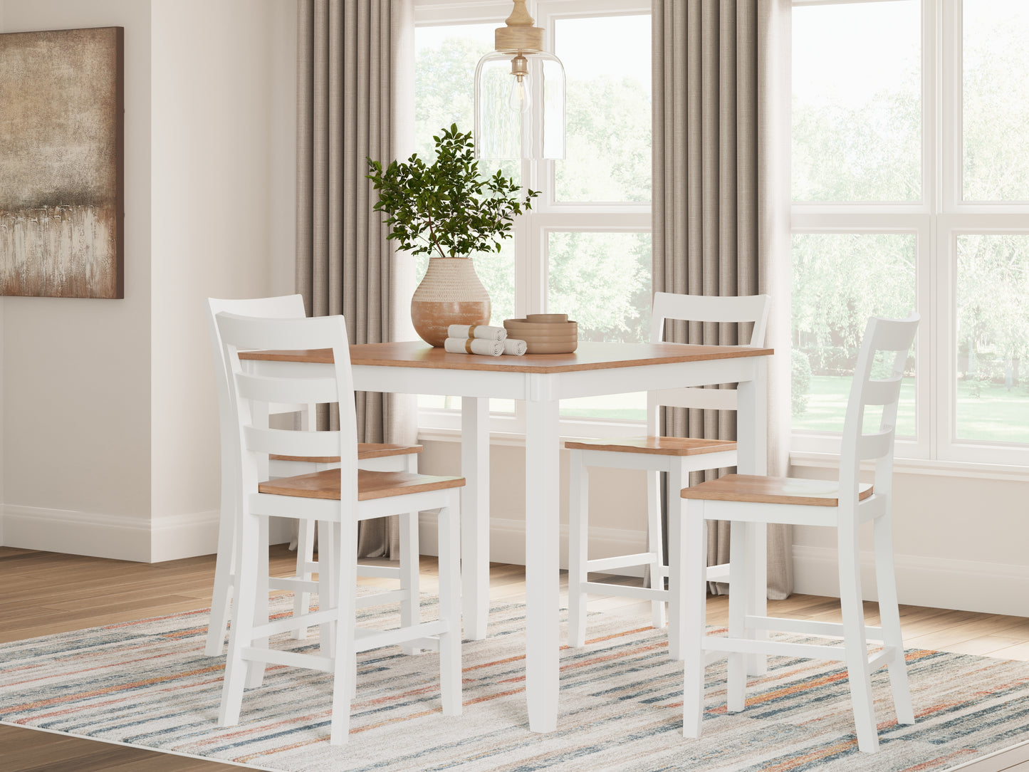 Haines Furniture Outlet - Ashley Furniture - Gesthaven Dining Room - DRM Counter Table Set (5/CN) / Natural/White - D398-223