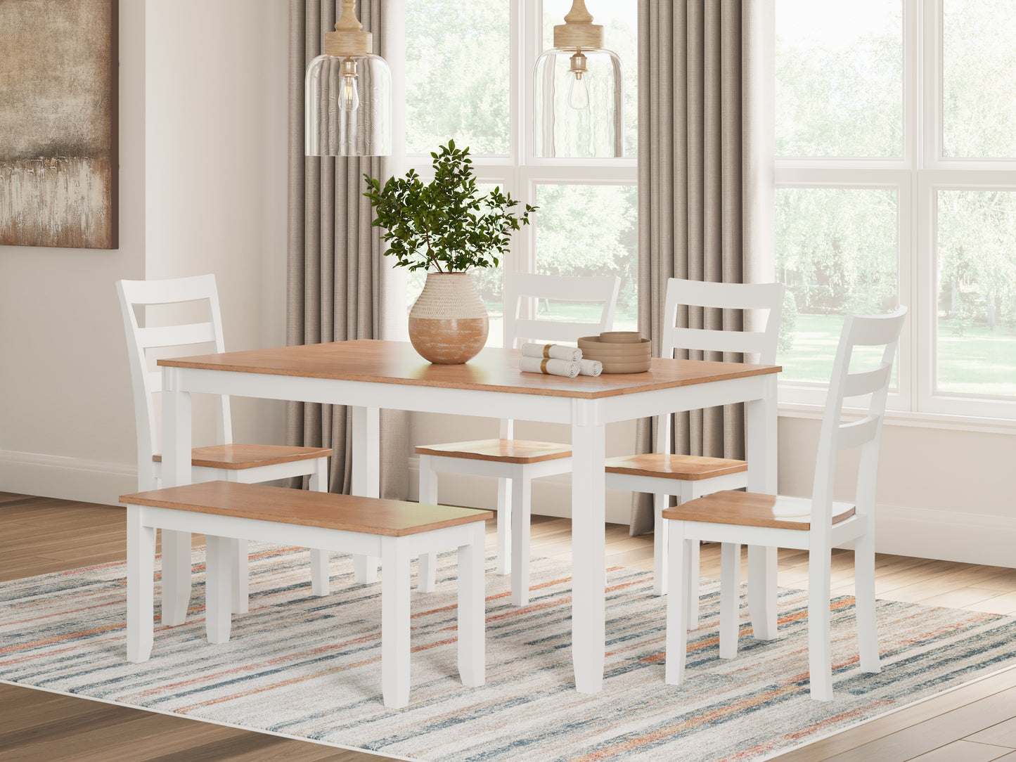 Haines Furniture Outlet - Ashley Furniture - Gesthaven Dining Room - Dining Room Table Set (6/CN) / Natural/White - D398-325