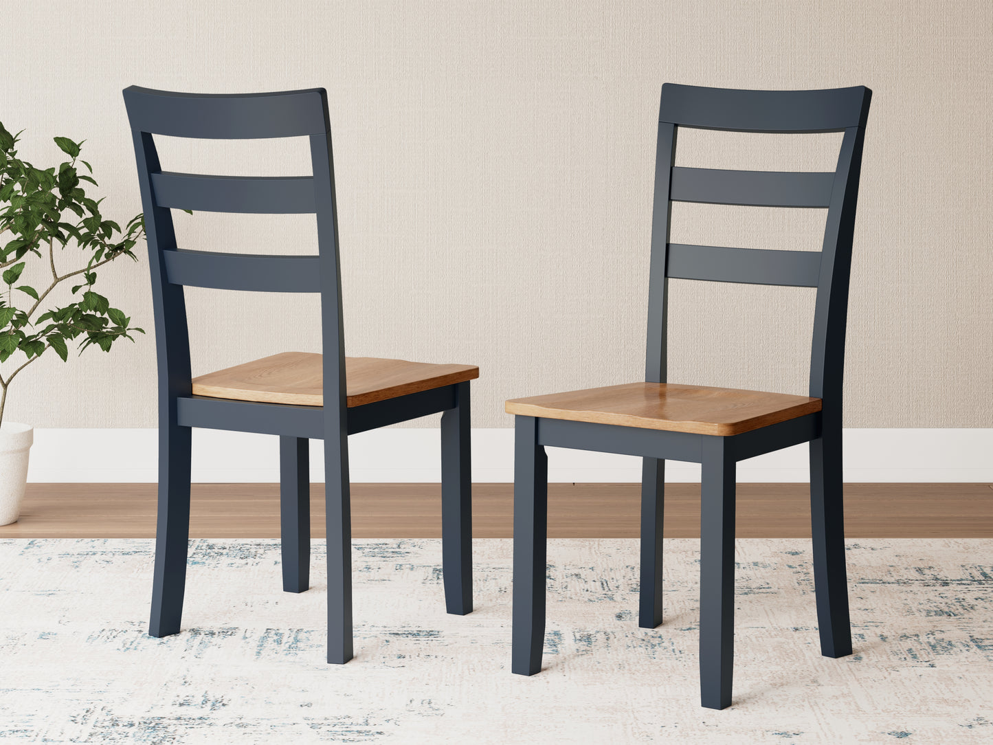 Haines Furniture Outlet - Ashley Furniture - Gesthaven Dining Room - Dining Chair (Set of 2) / Natural/Blue - D399-01X2