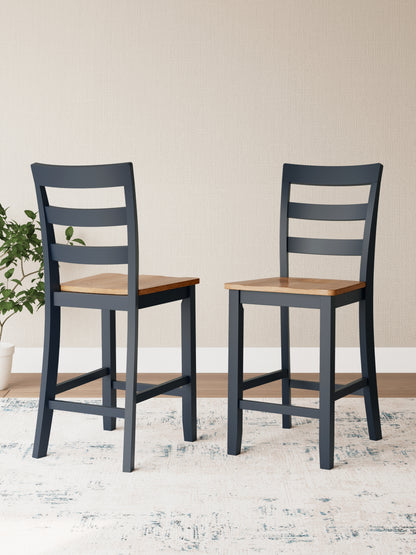 Haines Furniture Outlet - Ashley Furniture - Gesthaven Dining Room - Counter Height Barstool (Set of 2) / Natural/Blue - D399-124X2