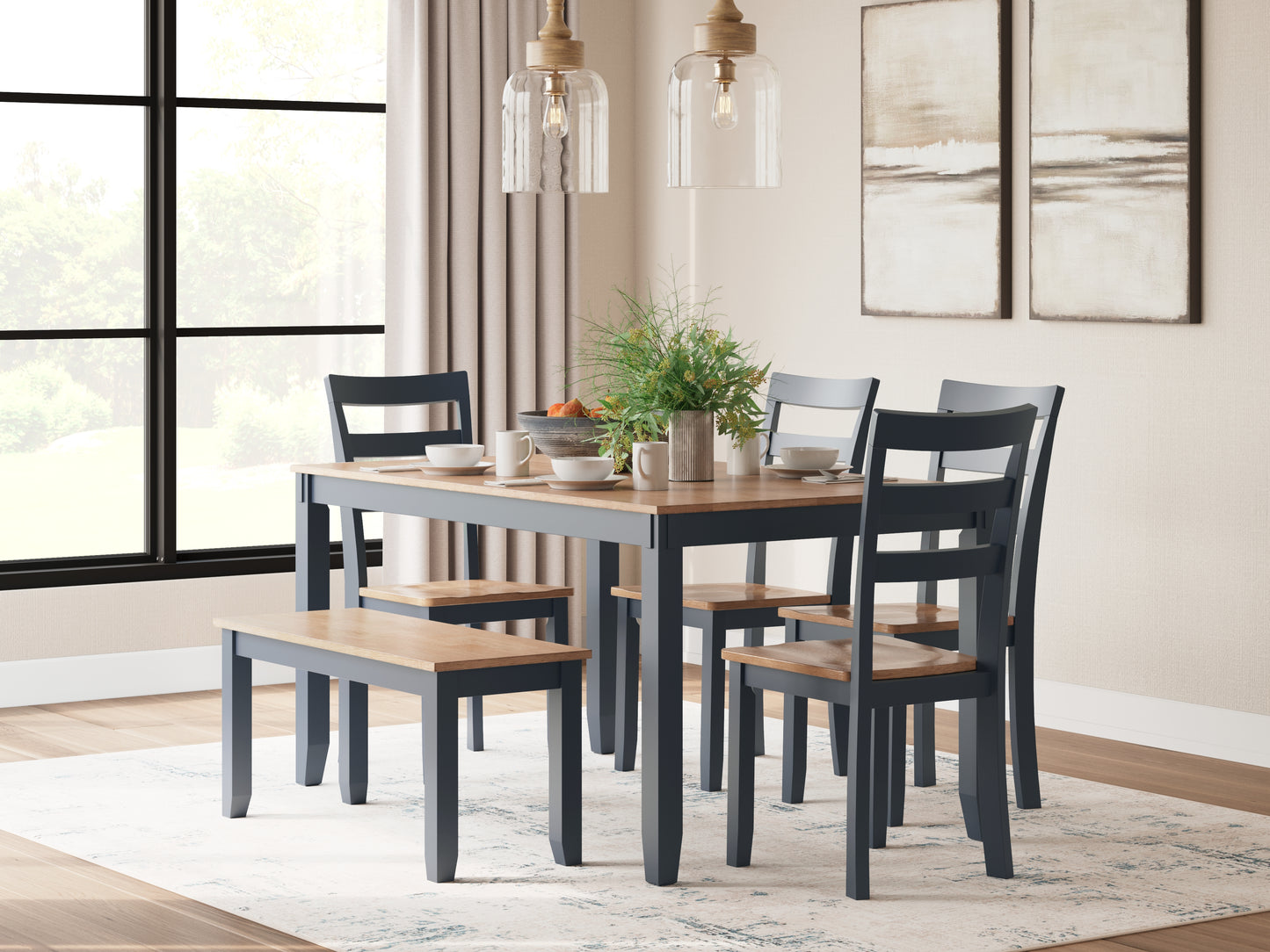 Haines Furniture Outlet - Ashley Furniture - Gesthaven Dining Room - Dining Room Table Set (6/CN) / Natural/Blue - D399-325