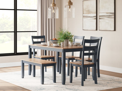 Haines Furniture Outlet - Ashley Furniture - Gesthaven Dining Room - Dining Room Table Set (6/CN) / Natural/Blue - D399-325