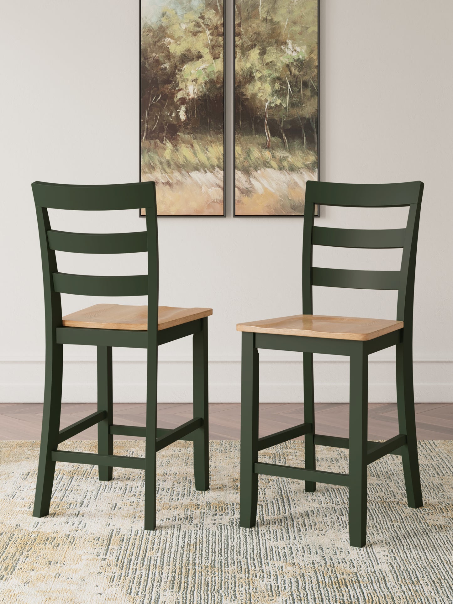 Haines Furniture Outlet - Ashley Furniture - Gesthaven Dining Room - Counter Height Barstool (Set of 2) / Natural/Green - D401-124X2