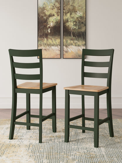 Haines Furniture Outlet - Ashley Furniture - Gesthaven Dining Room - Counter Height Barstool (Set of 2) / Natural/Green - D401-124X2