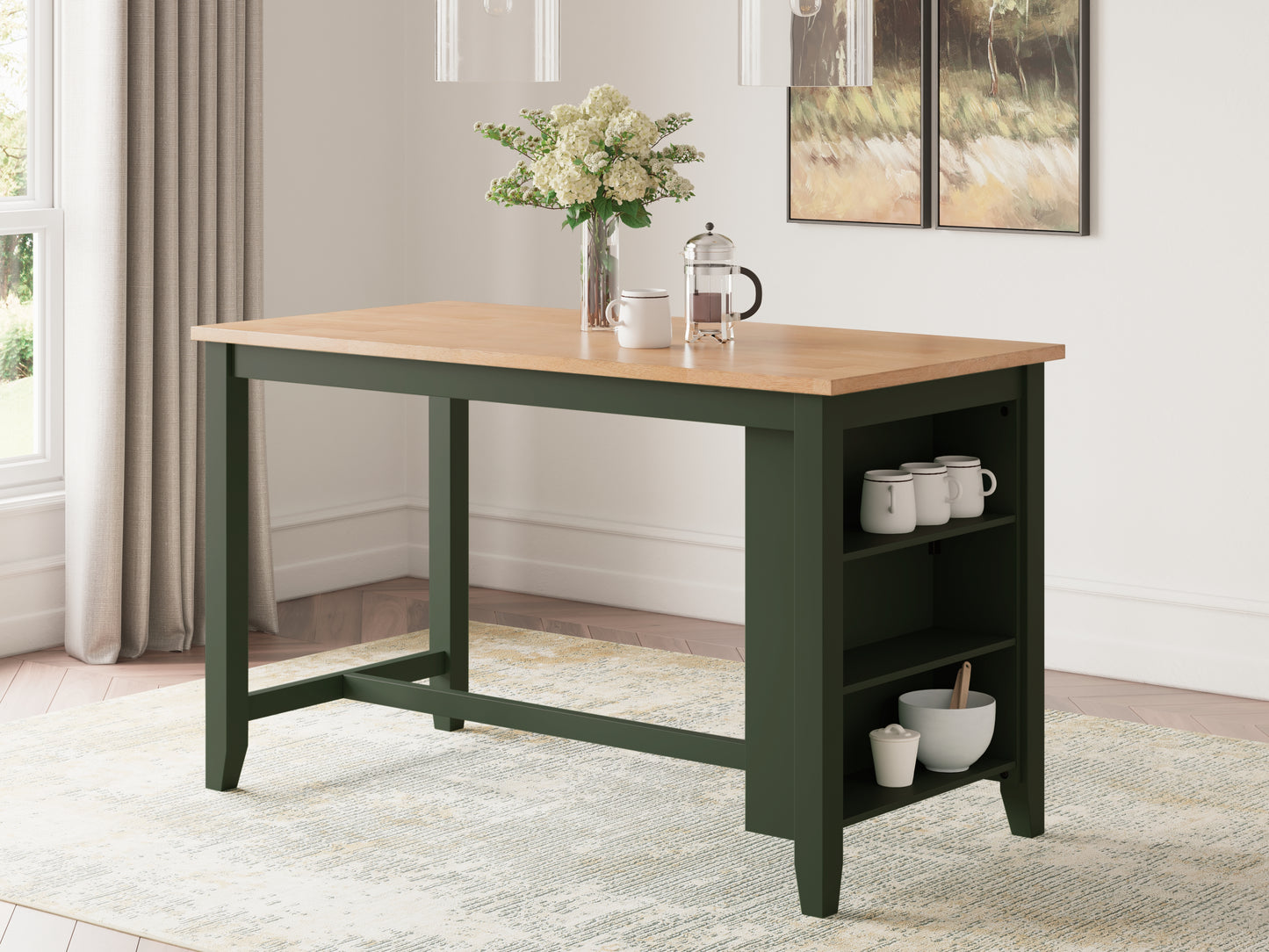 Haines Furniture Outlet - Ashley Furniture - Gesthaven Dining Room - RECT Dining Room Counter Table / Natural/Green - D401-13