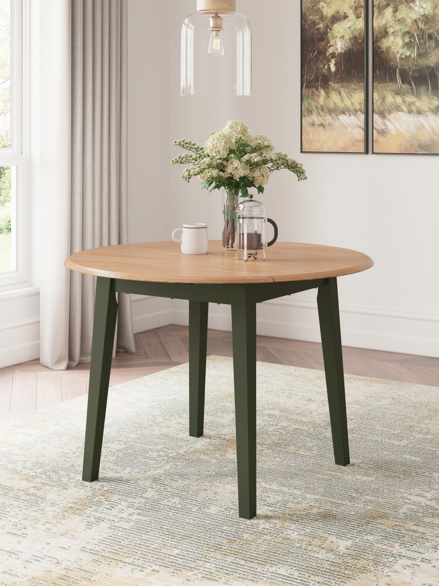 Haines Furniture Outlet - Ashley Furniture - Gesthaven Dining Room - Round DRM Drop Leaf Table / Natural/Green - D401-15