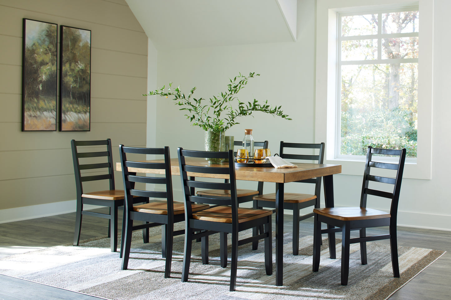 Haines Furniture Outlet - Ashley Furniture - Blondon Dining Room - RECT DRM Table Set (7/CN) / Brown/Black - D413-425