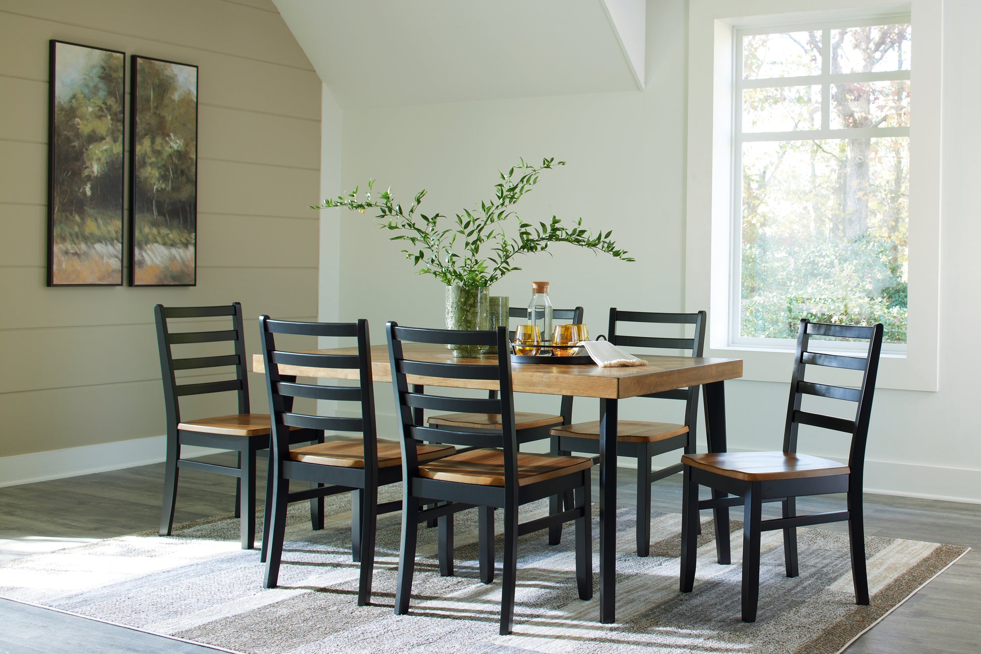 Haines Furniture Outlet - Ashley Furniture - Blondon Dining Room - RECT DRM Table Set (7/CN) / Brown/Black - D413-425