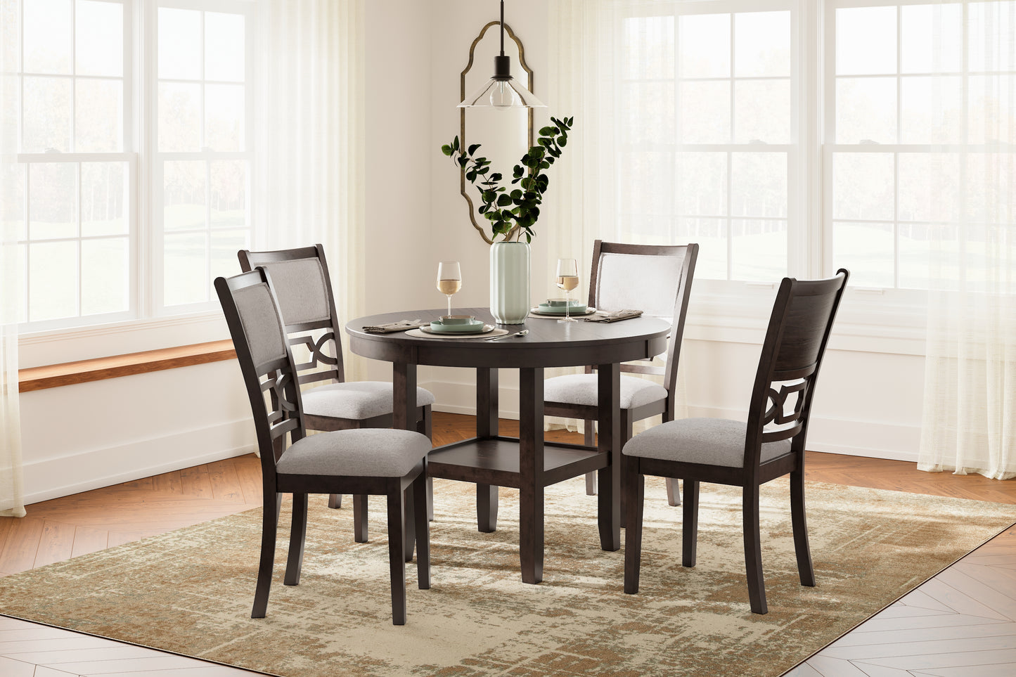 Haines Furniture Outlet - Ashley Furniture - Langwest Dining Room - Dining Room Table Set (5/CN) / Brown - D422-225