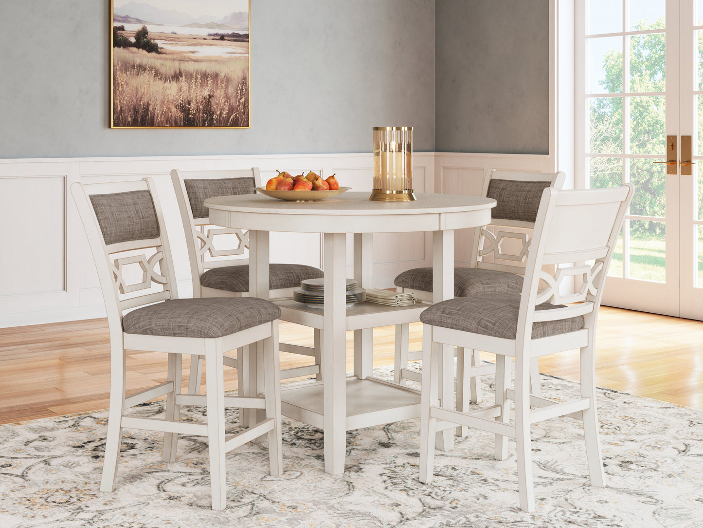 Haines Furniture Outlet - Ashley Furniture - Erinberg Dining Room - DRM Counter Table Set (5/CN) / Antique White - D423-223
