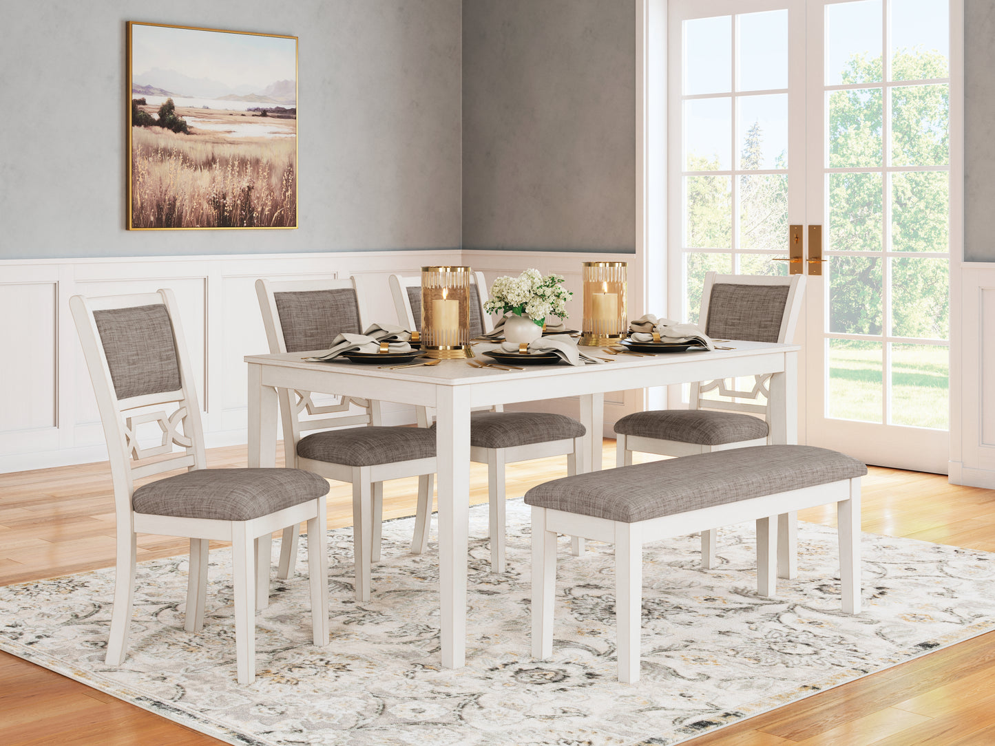 Haines Furniture Outlet - Ashley Furniture - Erinberg Dining Room - Dining Room Table Set (6/CN) / Antique White - D423-325