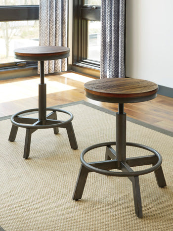 Haines Furniture Outlet - Ashley Furniture - Torjin Dining Room - Counter Height Stool (Set of 2) / Brown/Gray - D440-024X2