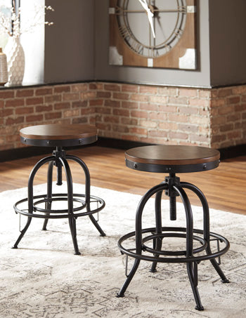 Haines Furniture Outlet - Ashley Furniture - Valebeck Dining Room - Counter Height Bar Stool (Set of 2) / Brown/Black - D546-224X2
