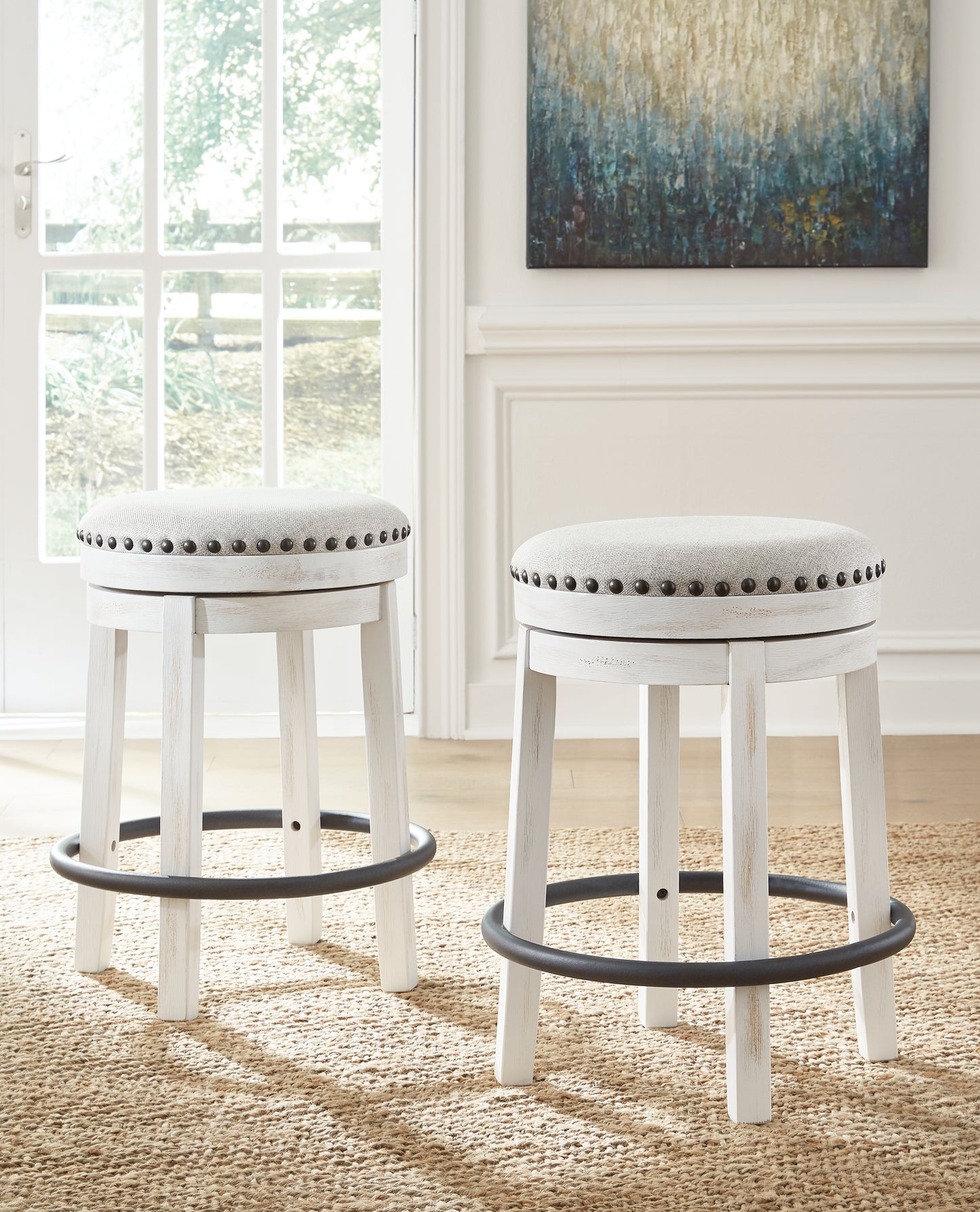 Haines Furniture Outlet - Ashley Furniture - Valebeck Dining Room - UPH Swivel Stool (1/CN) / White/Black - D546-324