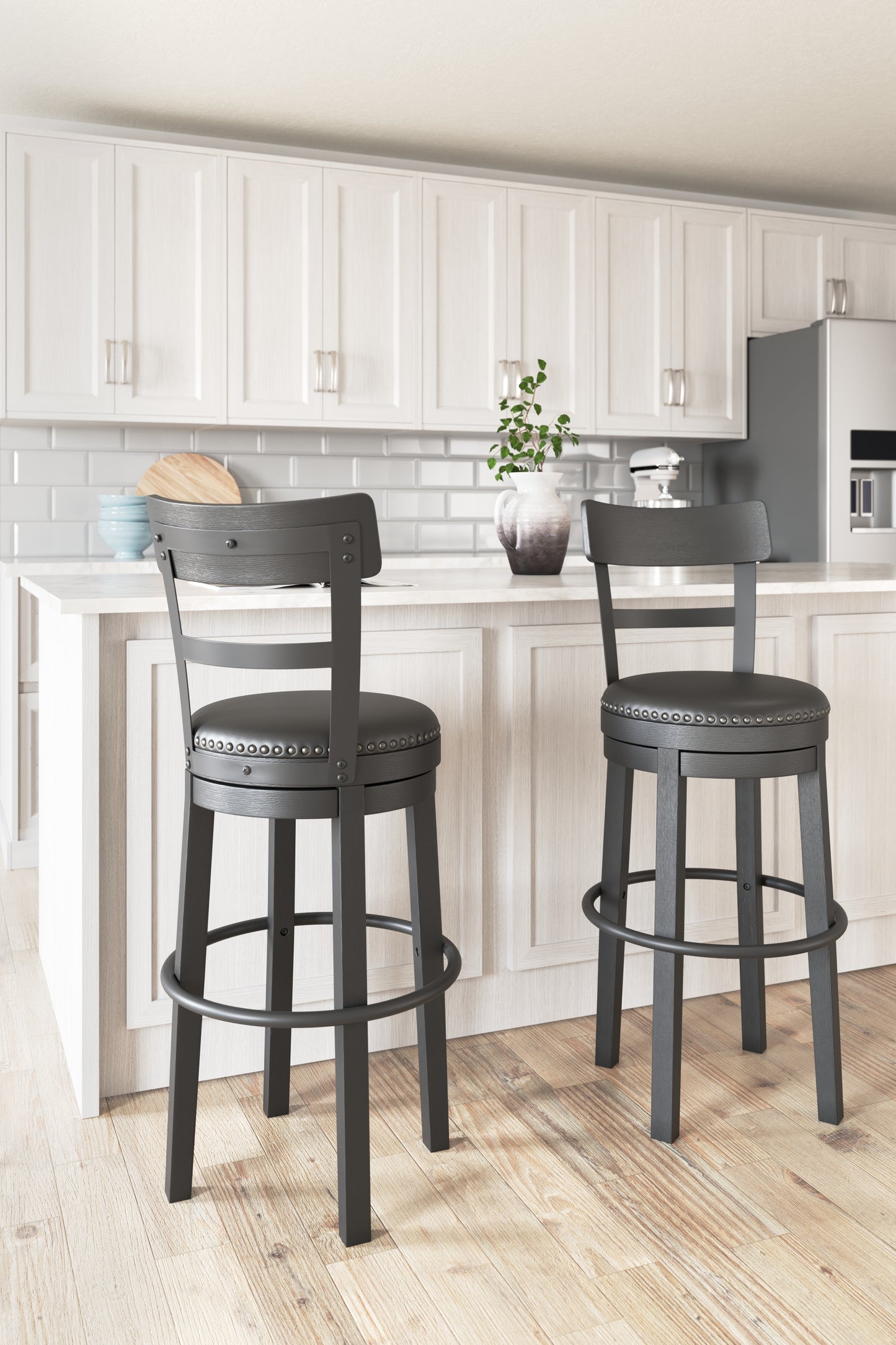 Haines Furniture Outlet - Ashley Furniture - Valebeck Dining Room - Bar Height Bar Stool (Set of 2) / Multi - D546-630X2