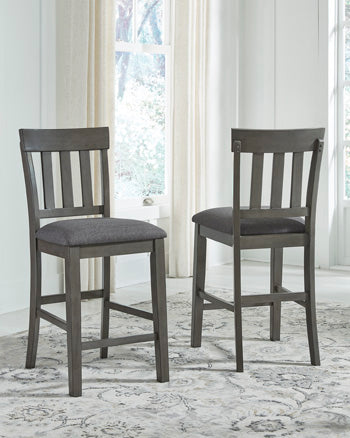 Haines Furniture Outlet - Ashley Furniture - Hallanden Dining Room - Counter Height Bar Stool (Set of 2) / Two-tone Gray - D589-124X2