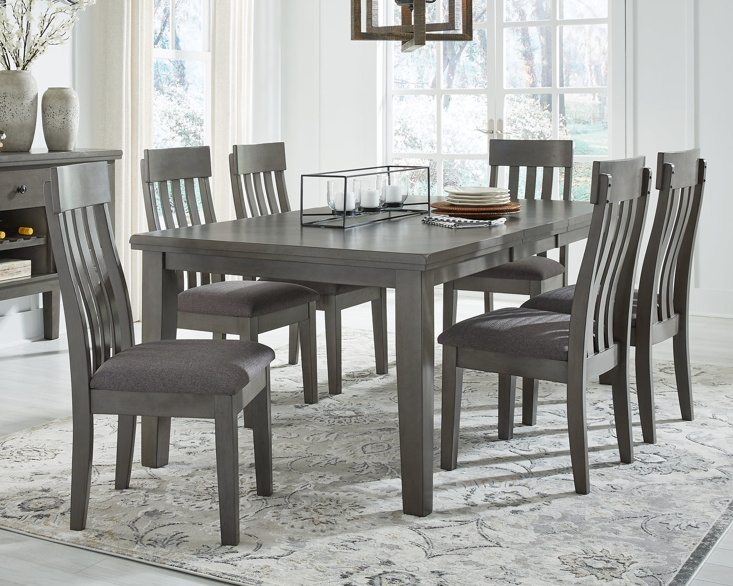 Haines Furniture Outlet - Ashley Furniture - Hallanden Dining Room - RECT DRM Butterfly EXT Table / Gray - D589-35