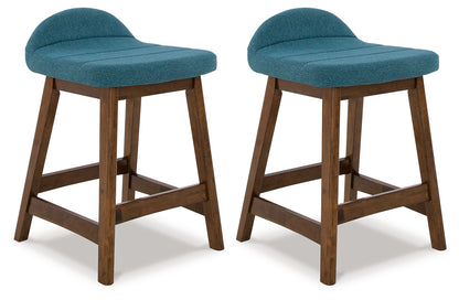 Haines Furniture Outlet - Ashley Furniture - Lyncott Dining Room - Counter Height Bar Stool (Set of 2) / Blue/Brown - D615-324X2
